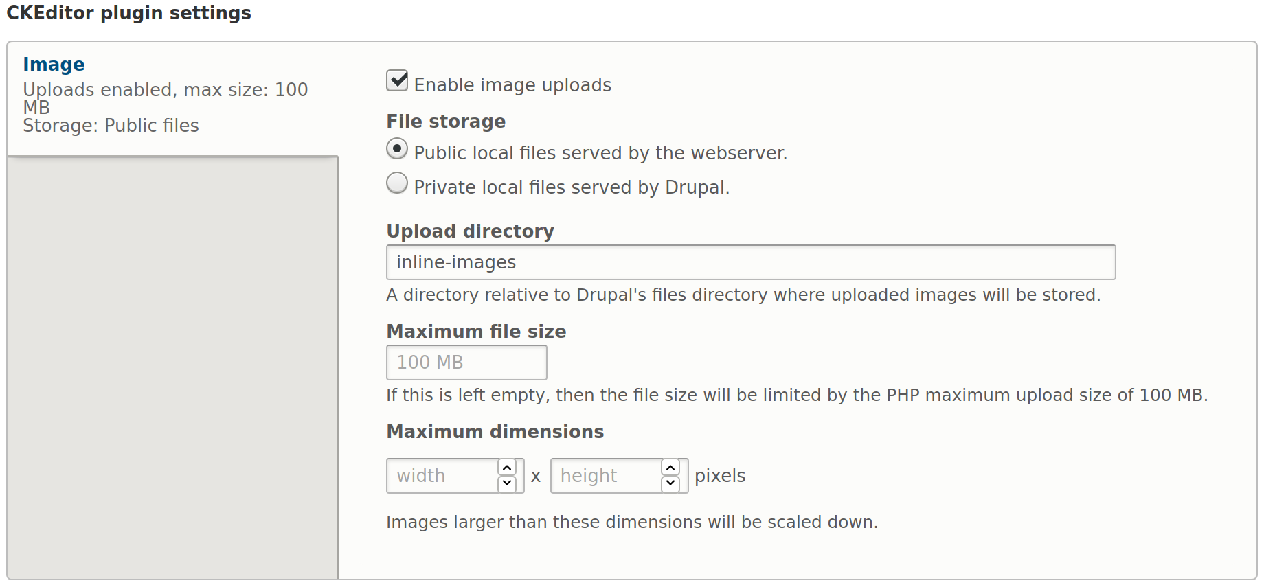 Drupal ckeditor image button config