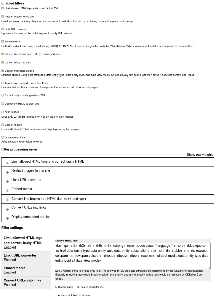 Drupal text format filters